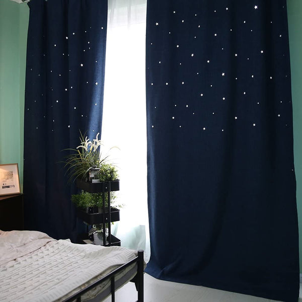 Melodieux Star Grommet W52 x L84-Inch Panel Top Window Drape, Star(Navy)