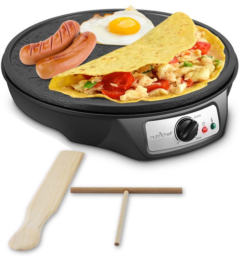 Nutrichef Nonstick 12-Inch Electric Crepe Maker - Aluminum Griddle