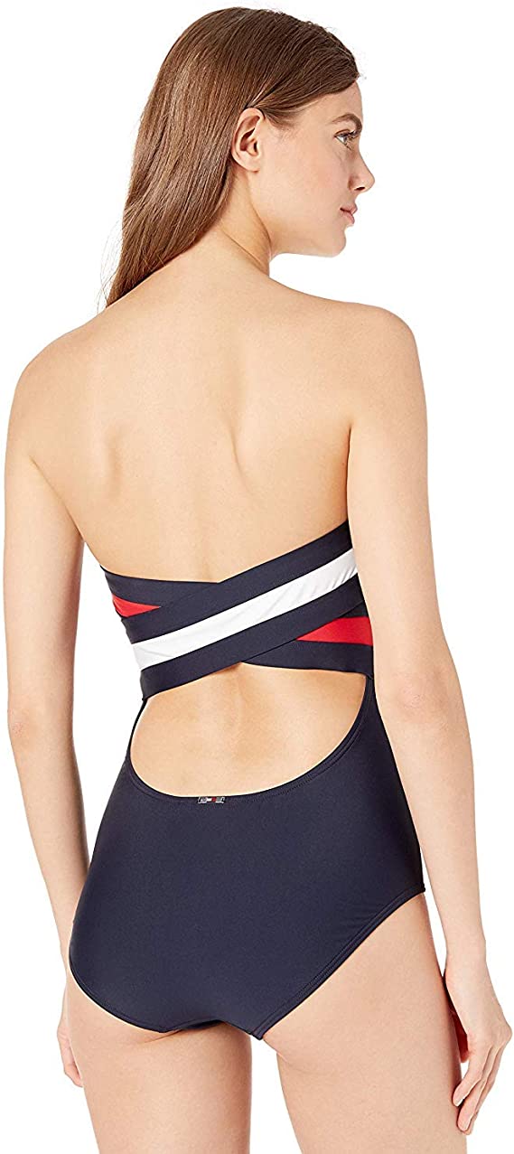 Tommy Hilfiger Logo Bandeau One-Piece Swimsuit, Size XS