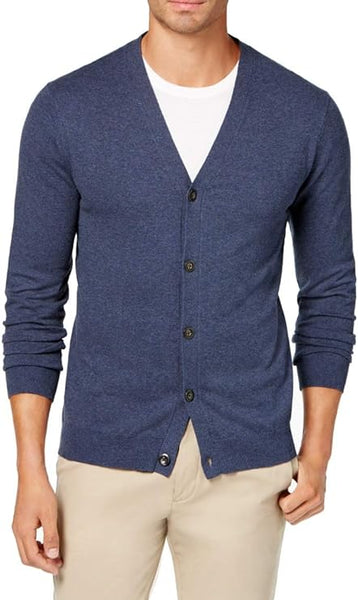 Club Room Mens Ribbed Trim Long Sleeves Cardigan Sweater Blue XL