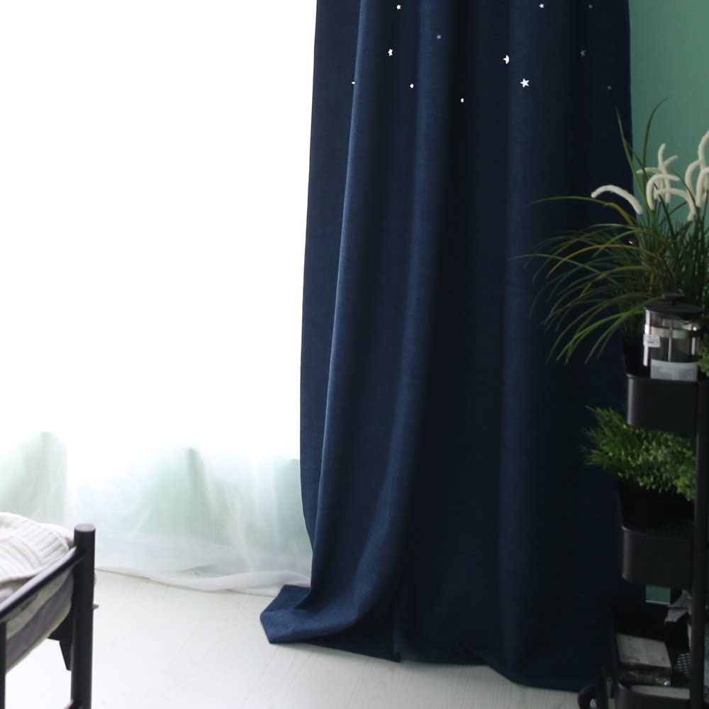 Melodieux Star Grommet W52 x L84-Inch Panel Top Window Drape, Star(Navy)