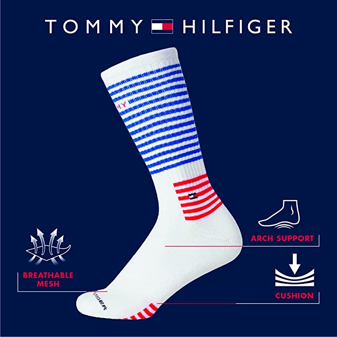 Tommy Hilfiger Men’s Athletic Socks – Cushion Crew Socks, 3 Pack
