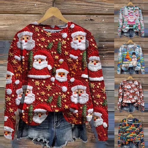 Christmas Sweatshirts for Women Trendy Graphic Sweaters Funny Gifts Crew Neck Long Sleeve Pullover Tops Ladies Clothes