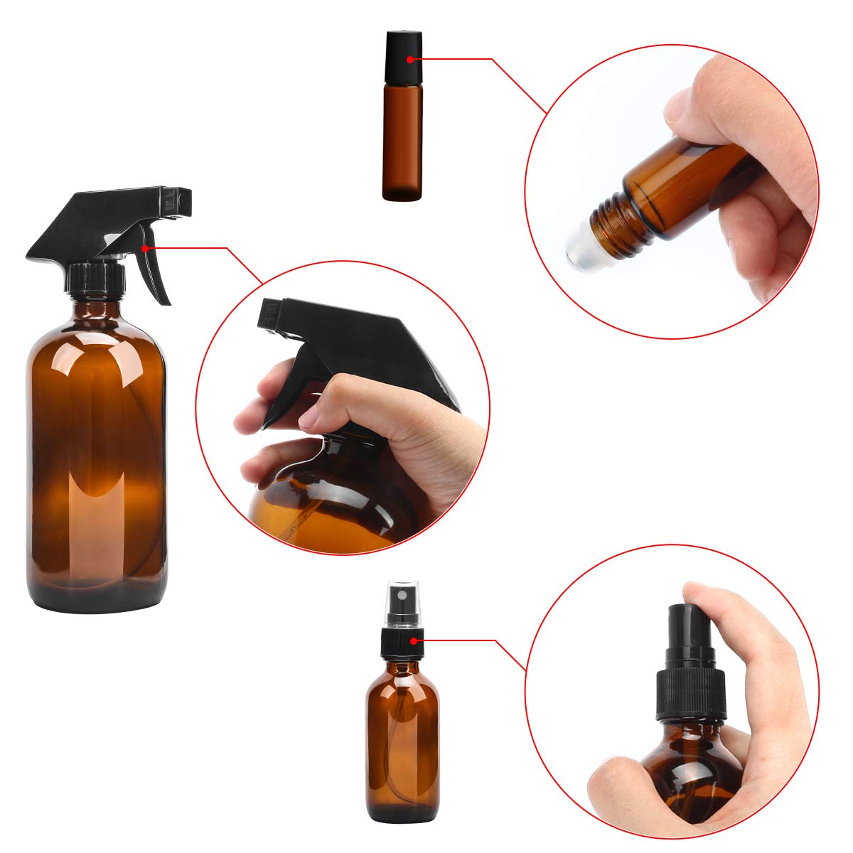 Glass Spray Bottle, KAMOTA Amber Glass Spray Bottles Set Refillable Container