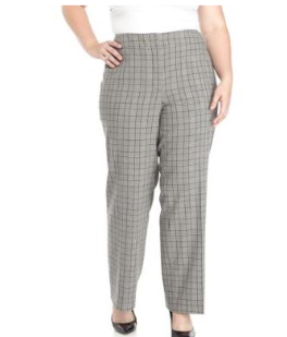 Nine West Womens Black Pleated Plaid Straight Leg Pants