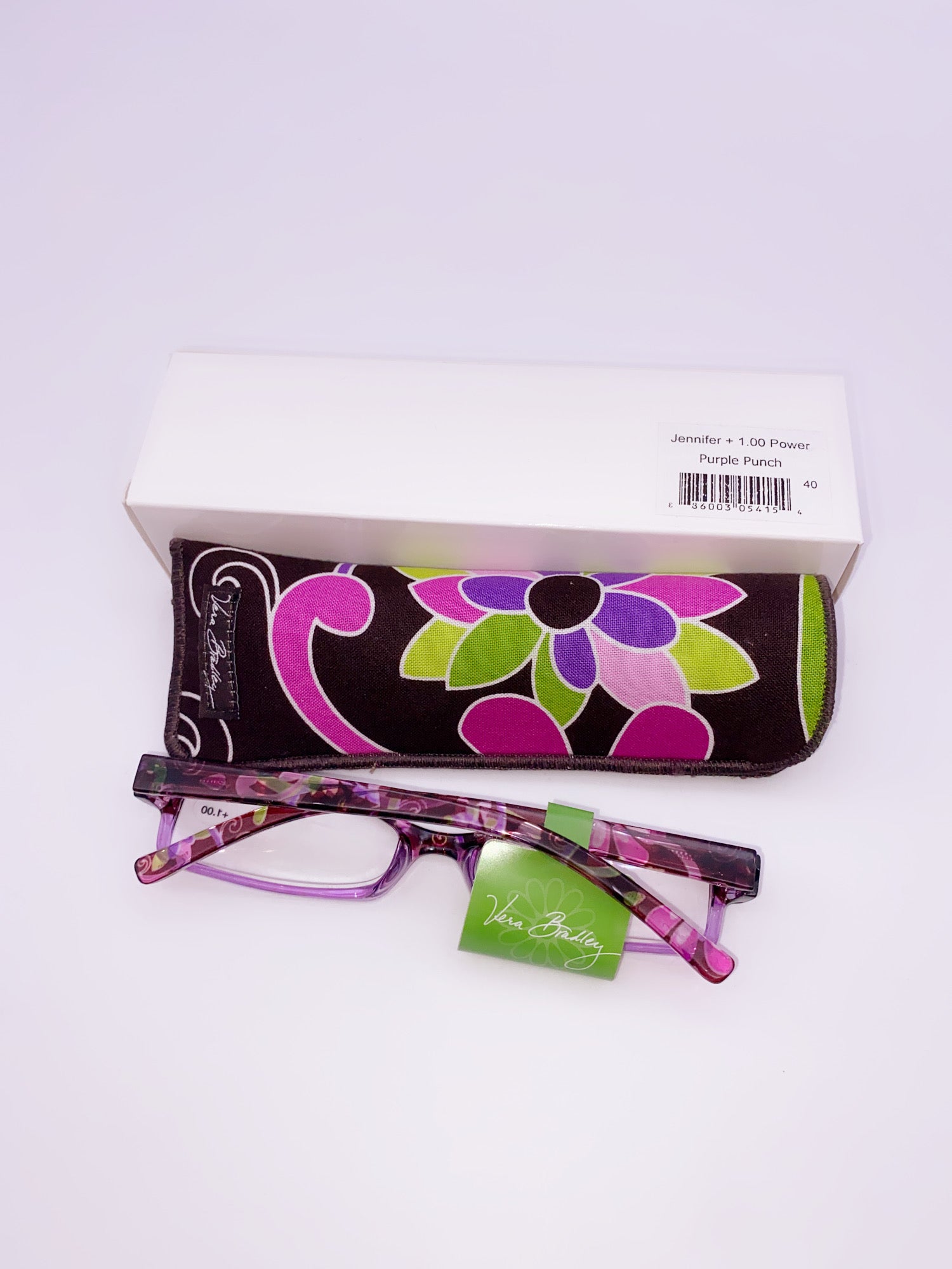 Vera Bradley Jennifer Eyeglasses  + 1.00 With  Power Purple Punch