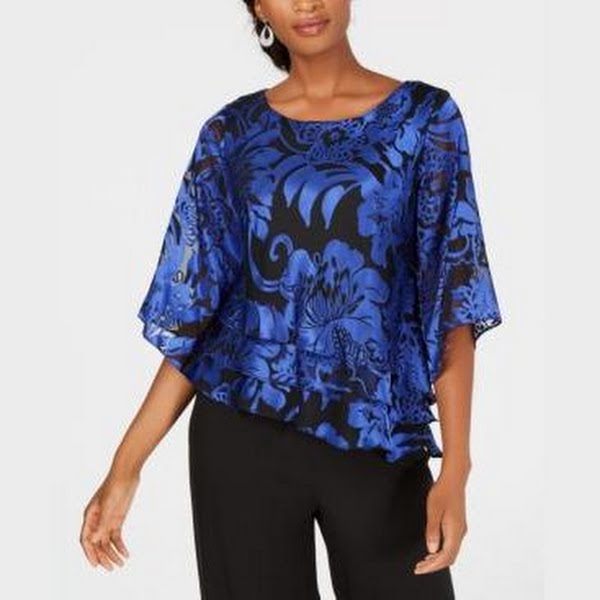 Alex Evenings Printed Tiered Blouse, Size Small