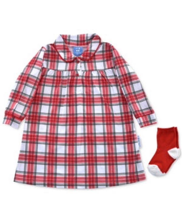 Max & Olivia Baby Girls 2-Pc. Fair Isle-Print Nightgown & Socks Set - Red Multi