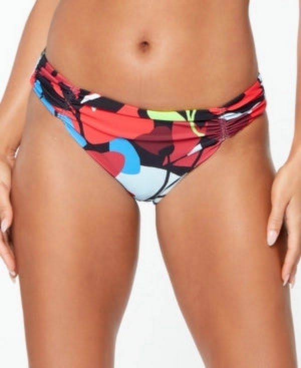 Bar III Tropical-Print Ruched Bikini Bottoms