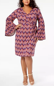 Ny Collection Women's Plus Size Bell-Sleeve Wrap Dress, Size 3X