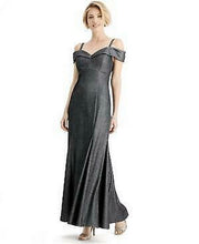 R M Richards Womens Gray Glitter Off Shoulder Fit Flare Formal Dress/Size 14