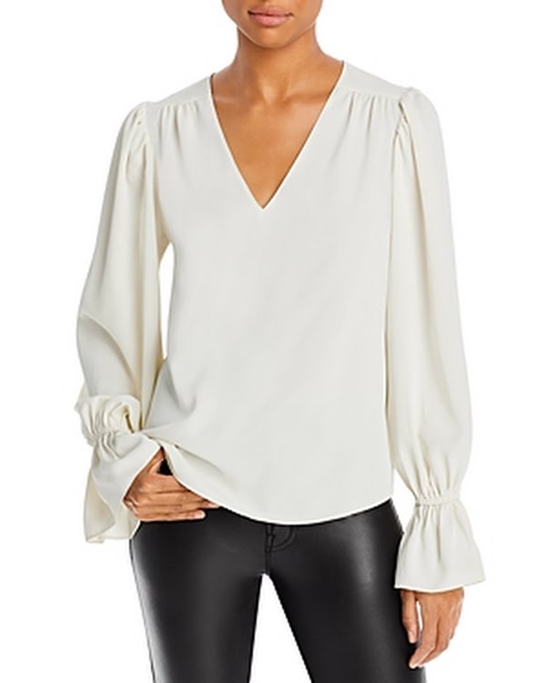 Aqua Long Sleeve V-Neck Top, US Small