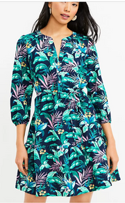 Loft Women’s Palm Henley Flounce Shirtdress, Size Medium