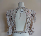 Free People Corset Style Puff Sleeve Floral Open Back Top, Beige, Size Large