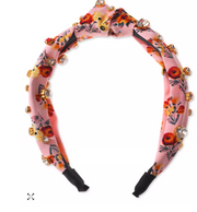 Inc Gold-Tone Crystal Studded Flower-Print Knotted Headband