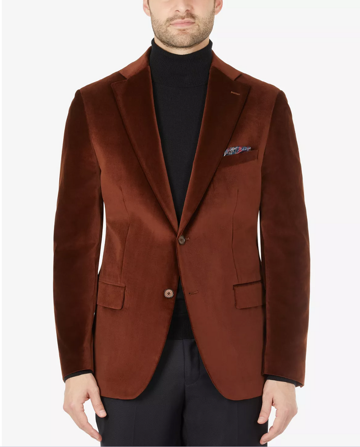 Tallia Men’s Slim-Fit Brown Velvet Blazer, Size 42R