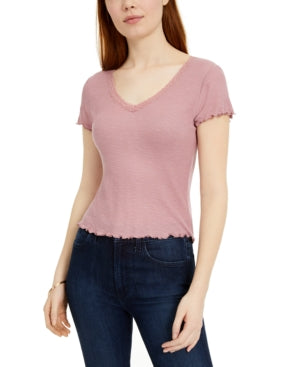 Hippie Rose Juniors' Lace-Trimmed Lettuce-Edge T-Shirt