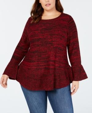 Style & Co Womens Plus Ribbed Trim Ruffled Pullover Sweater