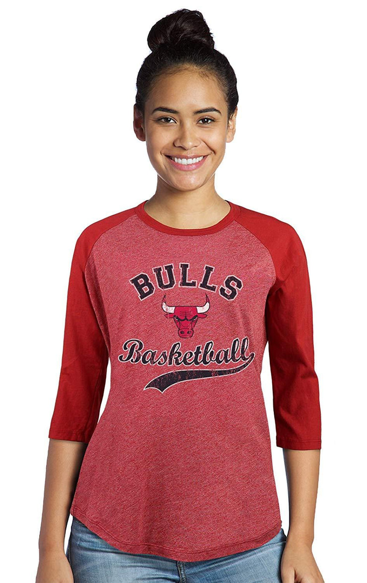 NBA Chicago Bulls Womens Premium Triblend 3/4 Sleeve/Red/XL