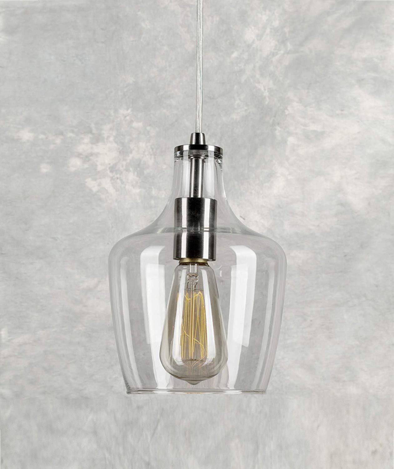 Forte  2679-01-55 9 One Light Cord-Hung Glass Mini Pendant, Brushed Nickel