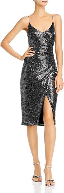 Black Halo Womens Metallic V-Neck Cocktail Dress