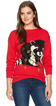 Isabellas Closet Womens Racoon Ugly Christmas Sweater