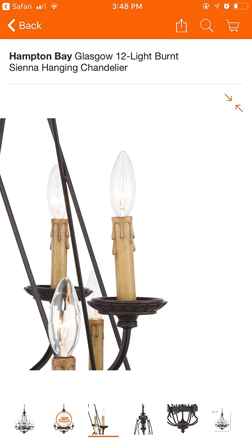 Hampton Bay Glasgow 12-Light Burnt Sienna Hanging Chandelier 12112–029