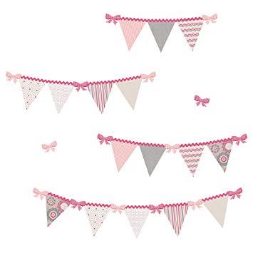 Wall Pops Pretty Pink Gingham Ribbons, Delicate Designs Hailey Pennant 32 pieces