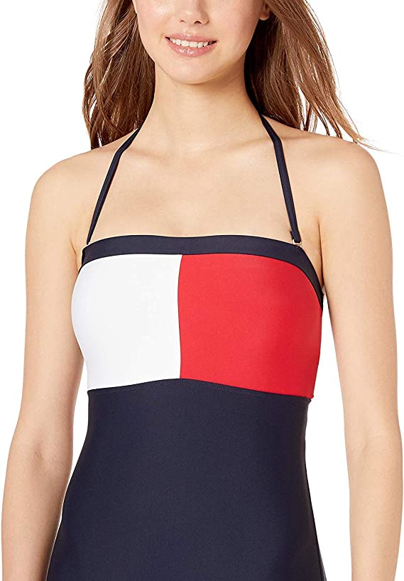 Tommy Hilfiger Logo Bandeau One-Piece Swimsuit, Size XS