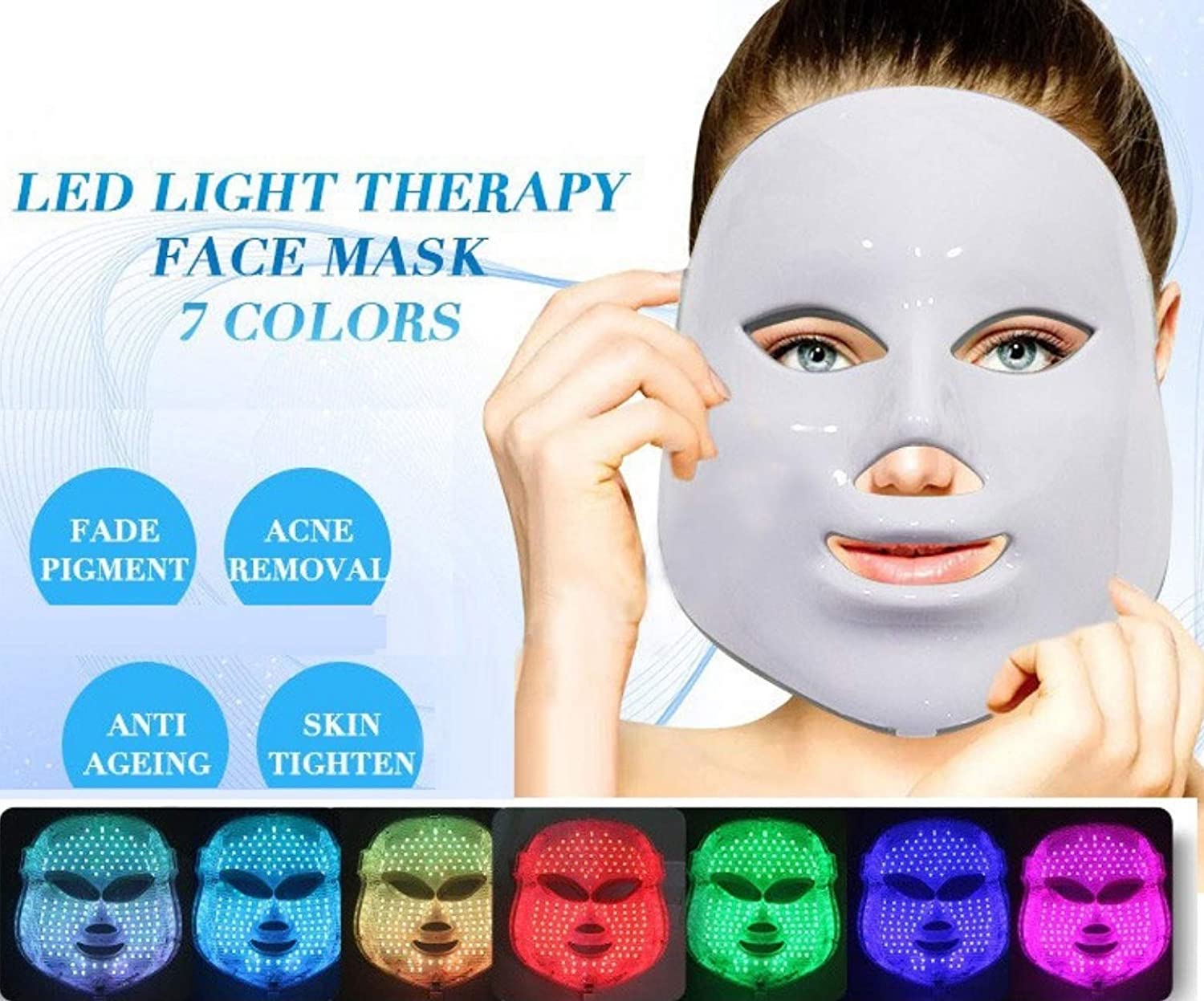 Huini Herbicos 7 Color LED Face Mask | Facial Skin Care Mask Photon Red Light