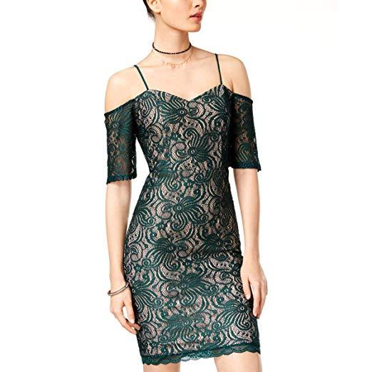 Sequin Hearts Womens Juniors Lace Mini Cocktail Dress Green, Size 5