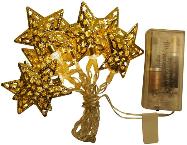 Signature Battery Operated Star Metal Cap LED Light String, Gold