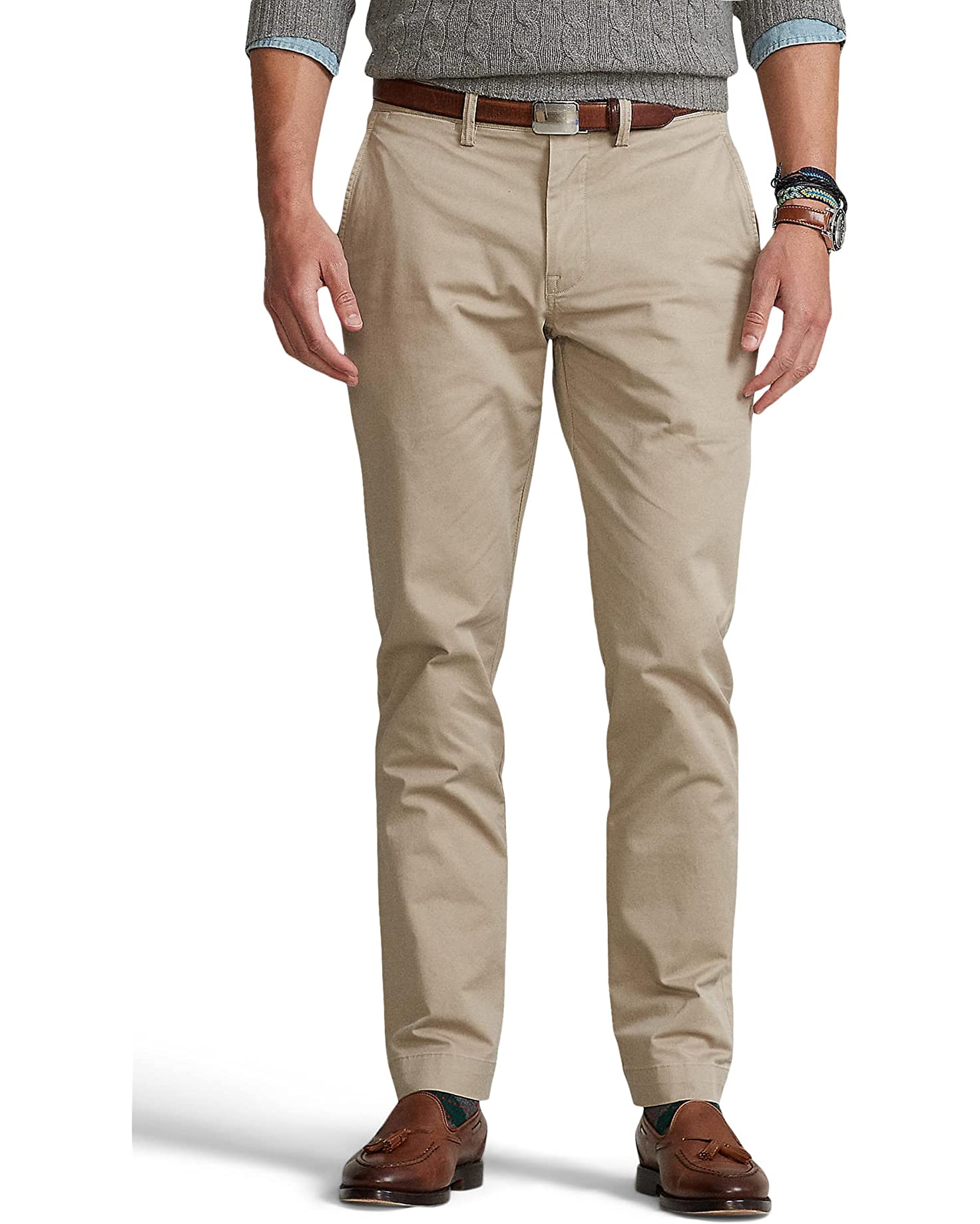 Ralph Lauren Mens Khaki Tan Stretch Straight Chino Pants 33W/ 32L