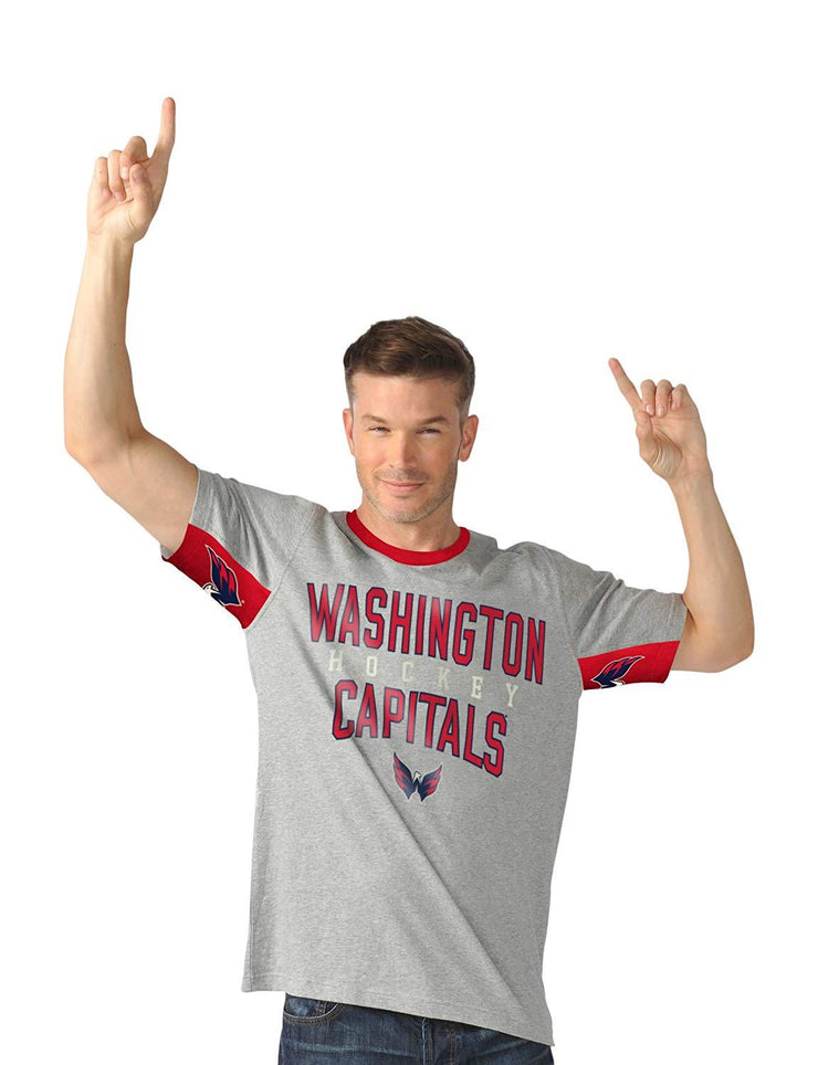 Washington Capitals Mens Cut Back Short Sleeve Fashion Top, Heather Grey, XL