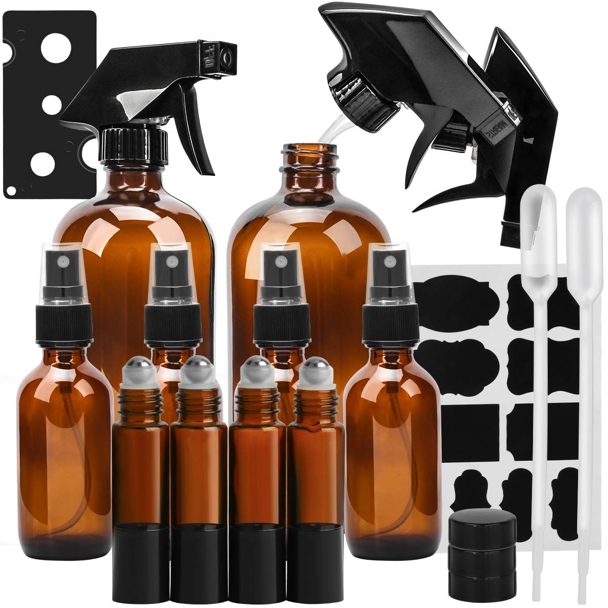 Glass Spray Bottle, KAMOTA Amber Glass Spray Bottles Set Refillable Container