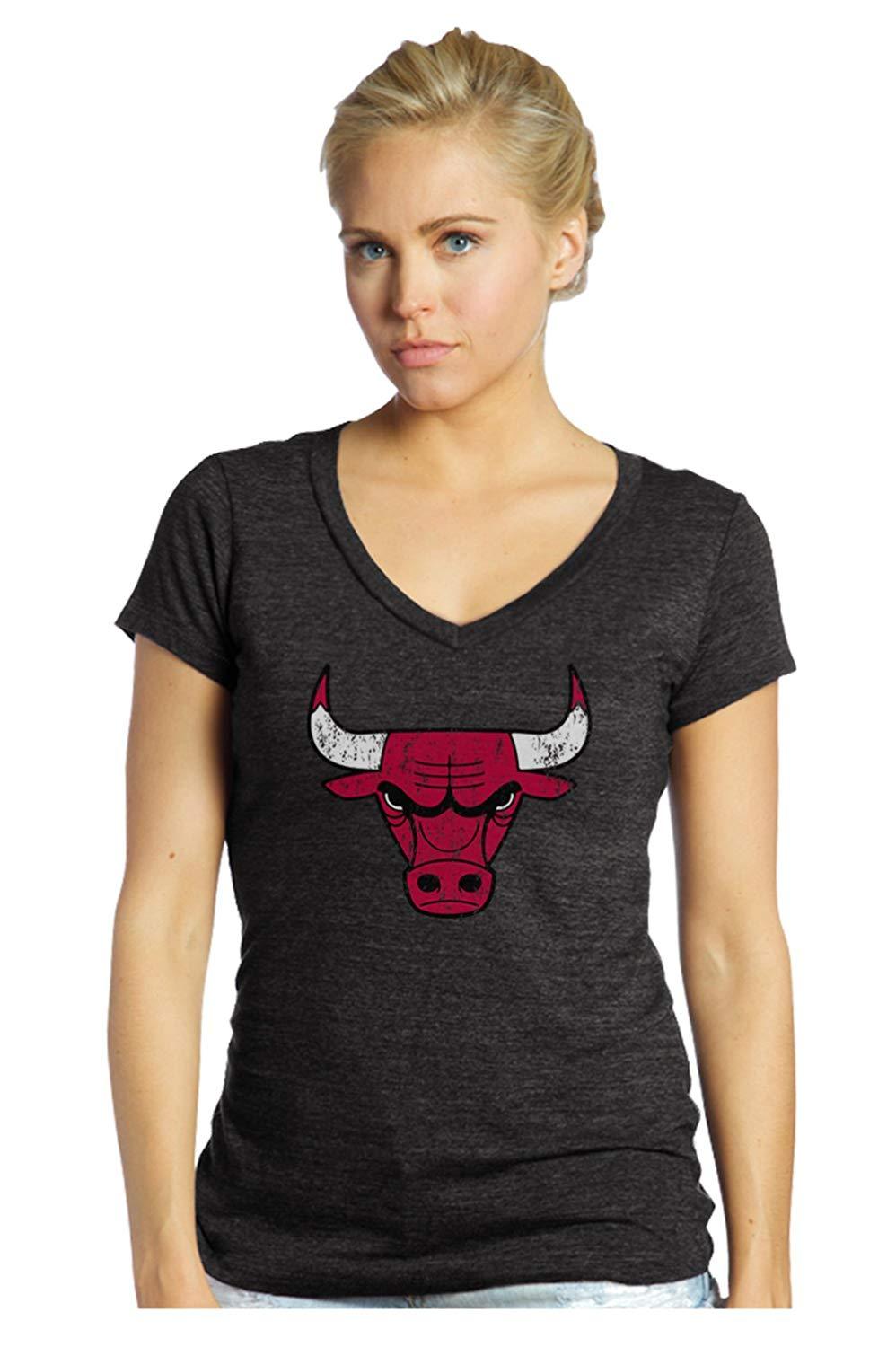 NBA Chicago Bulls Womens Premier Triblend Modest V-Neck Tee, X-Small, Black