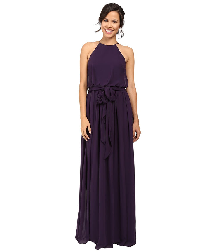 Anthropologie Donna Morgan Alana Purple Amethyst Halter Gown Size 8