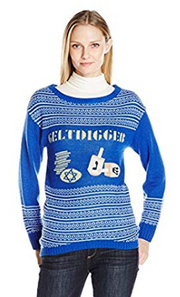 Isabellas Closet Womens Gelt Digger Ugly Hannukkah Sweater, Blue, Size Medium