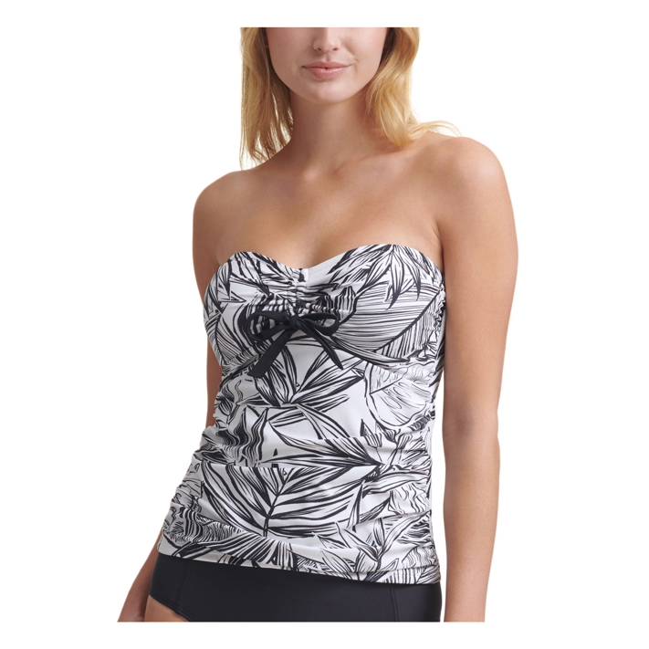 Dkny Printed Sweetheart Neck Bow-Front Convertible Uv Protection Tankini , XS