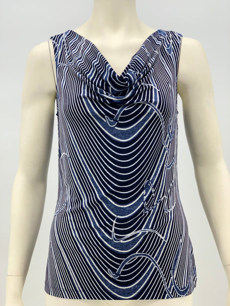 Tahari ASL Printed Cowl-Neck Shell, Size Small