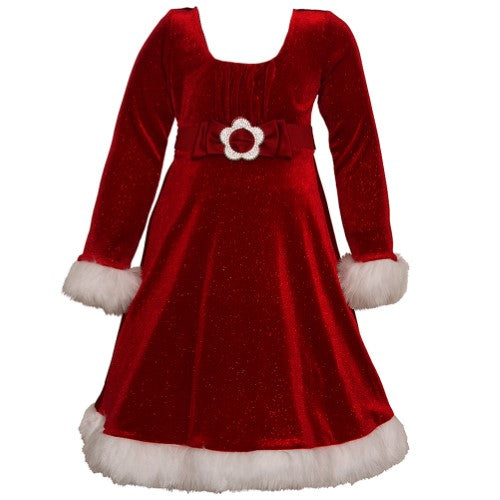 Bonnie Jean Baby Girls Red Sparkle Velvet Faux Fur Cuff Christmas Dress, 24Mo