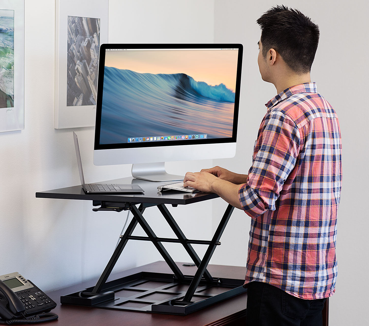 Mount-It! 32 Height Adjustable Sit Stand Desk Converter, Black (MI-7929BLK),Siz