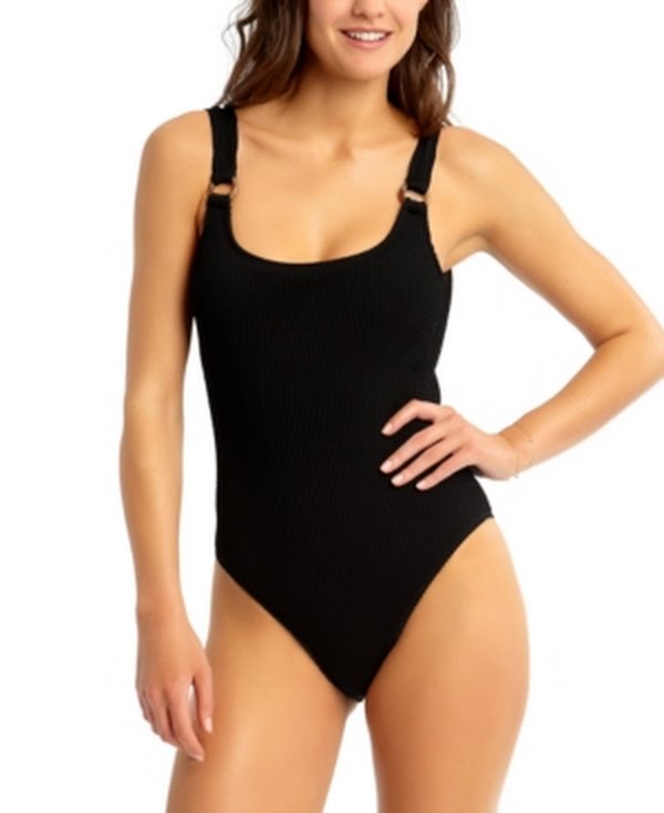 California Waves Womens Black Stretch O-Ring Moderate Coverage, Size Large