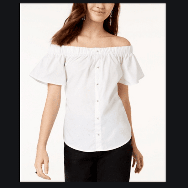 7 Sisters Juniors Off-The-Shoulder Back-Tie Top - White, Size XL