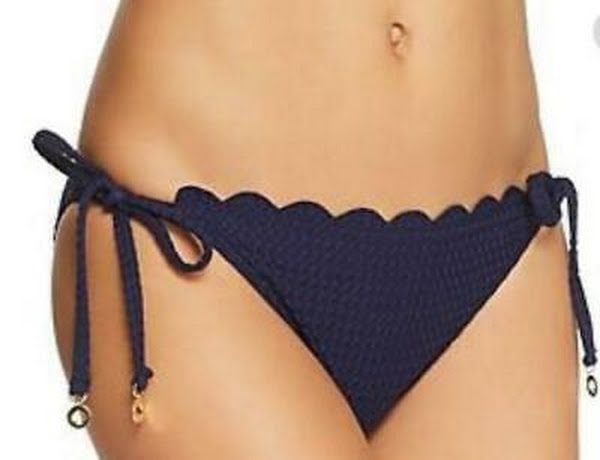 Kate Spade New York Textured Scallop String Bikini Bottom, Size Large