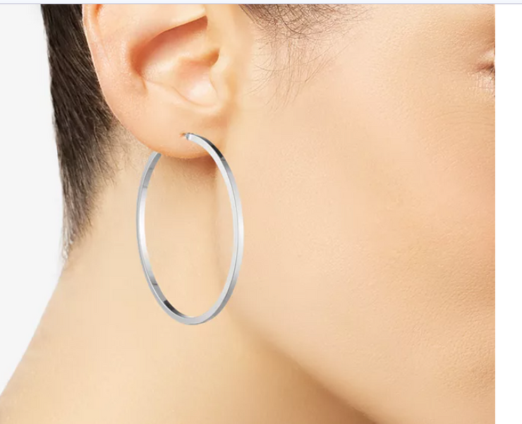 Givenchy Medium Flat-Edge Hoop Earrings, 2 Silver