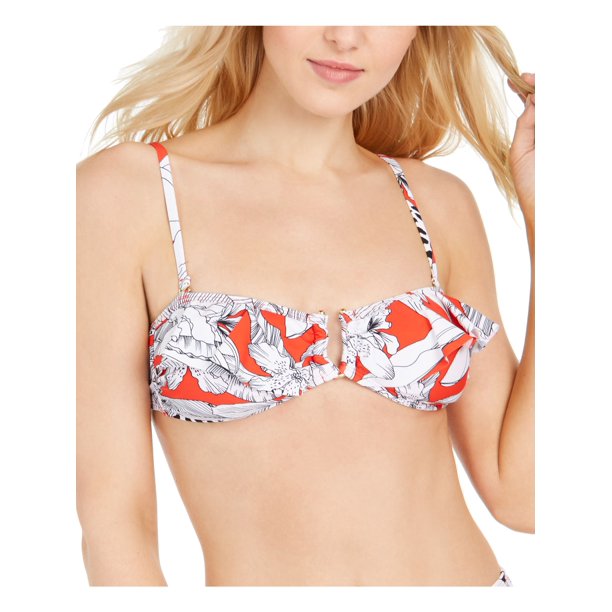 Rachel Rachel Roy Womens Island Getaway Ruffle Bandeau Bikini Top