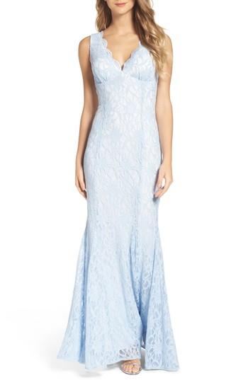 Morgan & Company Juniors Open-Back Glitter-Lace Gown