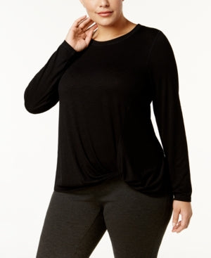 Ideology WomenS Plus Life on the Go Knotted Fitness Pullover Top,  Black, 3X NEW