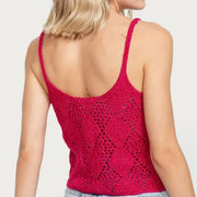 Free People Women’s Glisten Crochet Knit Cami Tank Top Love Potion Pink, Large